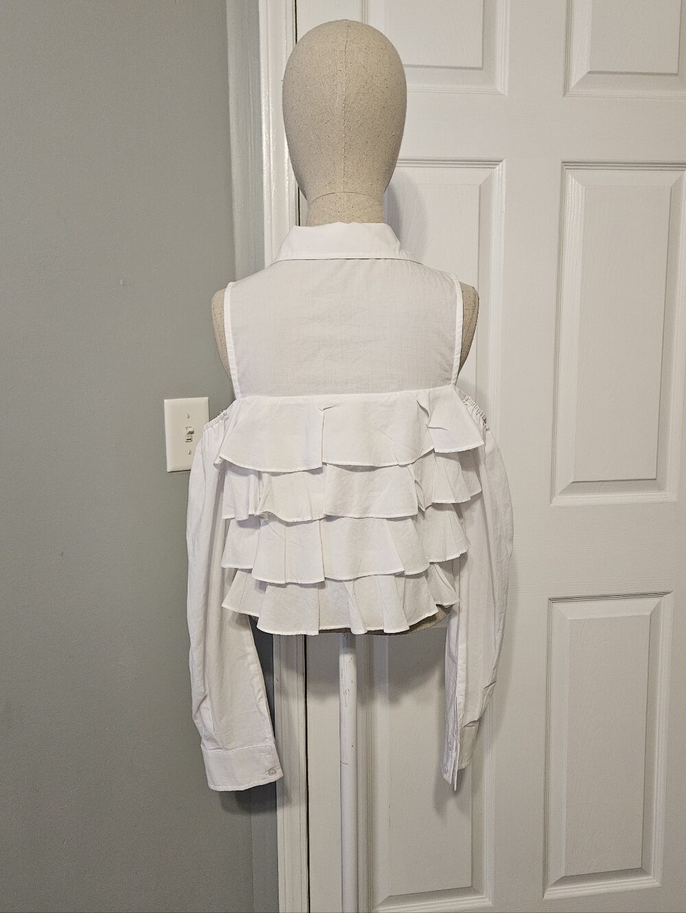 Better Be White Ruffle Cold-Shoulder Button-Up Blouse - Picture 3 of 6